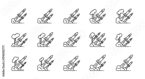Rocket Launch Sequence Icon Set.
