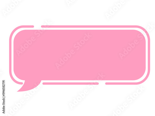Minimal pink speech bubble doodle vector sticker, flat cartoon message box, blank chat box element, frame border, banner