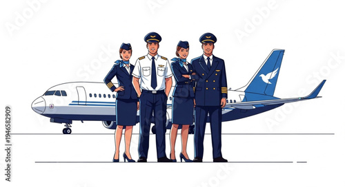 Airline Crew Stand in Front.