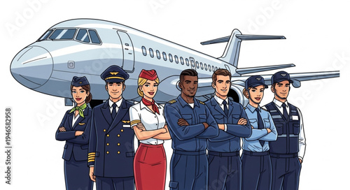 Airline Crew Stand in Front.