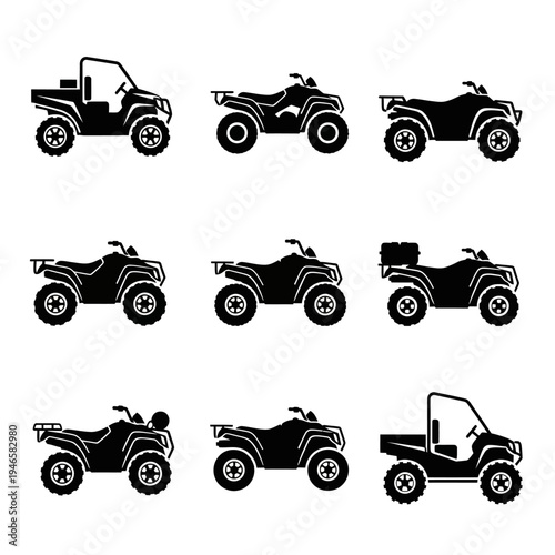Black ATV vehicle silhouette illustrations.