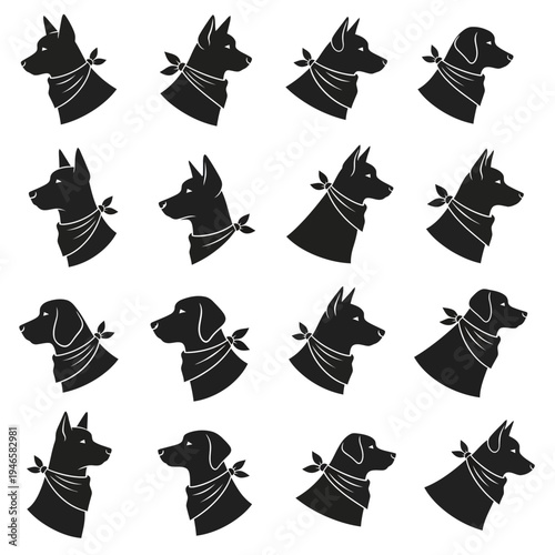 Black dog head silhouettes with bandanas.
