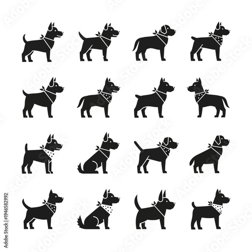 Black dog silhouettes in various poses.