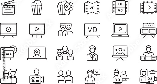 Collection of flat design multimedia and communication icons isolated on transparent background