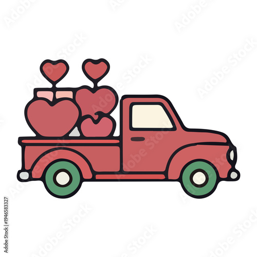 Valentine Truck with Hearts
