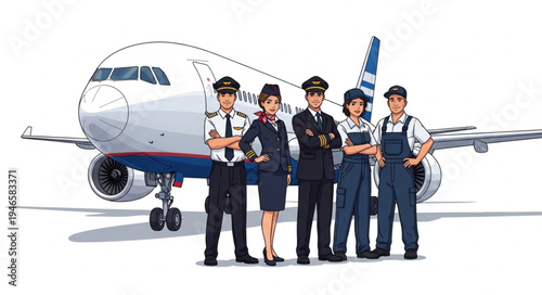 Airline Crew Stand in Front.