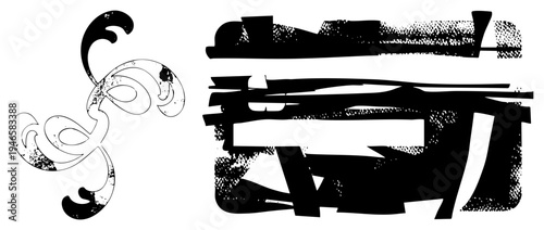 Elegant swirling decorative motif with distressed texture, paired with bold expressive brushstrokes, ideal for modern graphic design, typography, or branding assets.