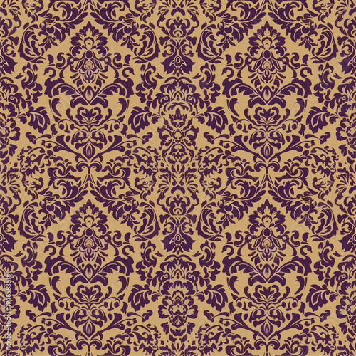Traditional luxury wallpaper design with elegant damask florals and antique decorative style