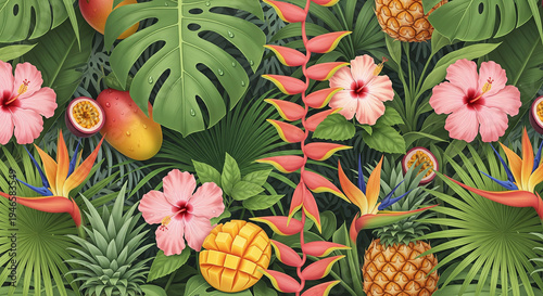 seamless pattern with flowers and fruit