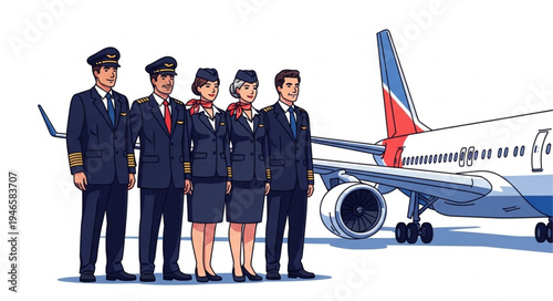 Airline Crew Standing Beside Plane.