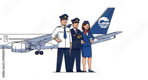 Airline Crew Standing Beside Plane.