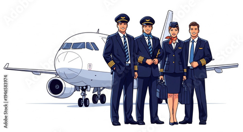 Airline Crew Standing By Plane.
