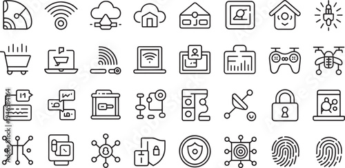 Collection of flat design technology and home lifestyle icons isolated on transparent background