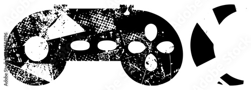 Vintage game controller with worn, grungy surface, broken, analog sticks, button layout, digital gaming hardware, nostalgic arcade design.