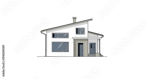 Minimalist modern dwelling architectural illustration featuring contemporary design elements with an asymmetrical roof and clean lines perfect for