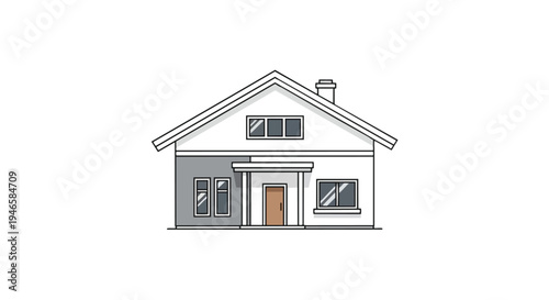 Contemporary residential dwelling outline art featuring a simple gabled roof structure a cozy welcoming brown front door with porch detailing and