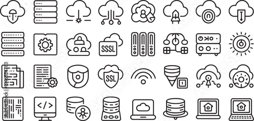 Collection of flat design technology and internet security icons isolated on transparent background