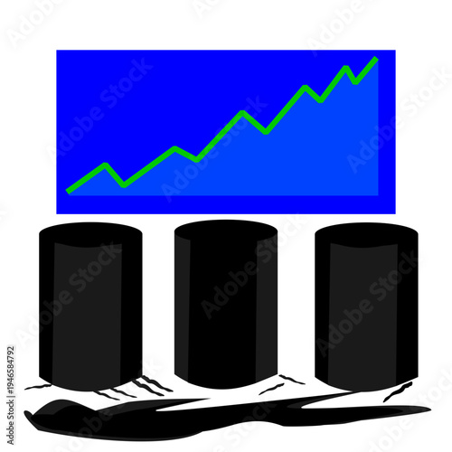 Oil Price Analysis Infographic with Oil Drum and Business Line Chart
