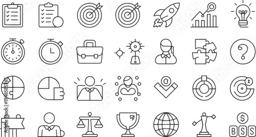 Collection of flat design vector icons representing various everyday concepts and activities