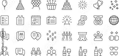 Collection of flat design vector icons representing various everyday objects and activities