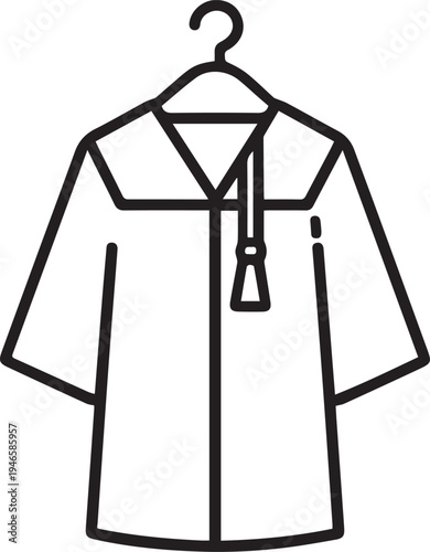 A minimalistic illustration of a graduation gown on a hanger, representing achievement and the culmination of academic journey.
