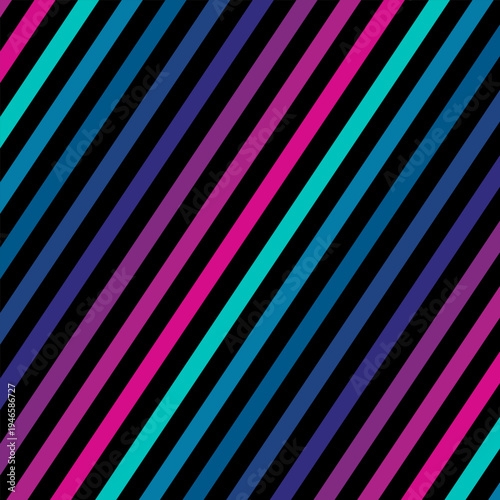 Diagonal stripes seamless pattern in bright colors. Retro 80-90's fashion style background. Repeat colorful slanted lines texture. Abstract geometric decorative design template. - Stock image