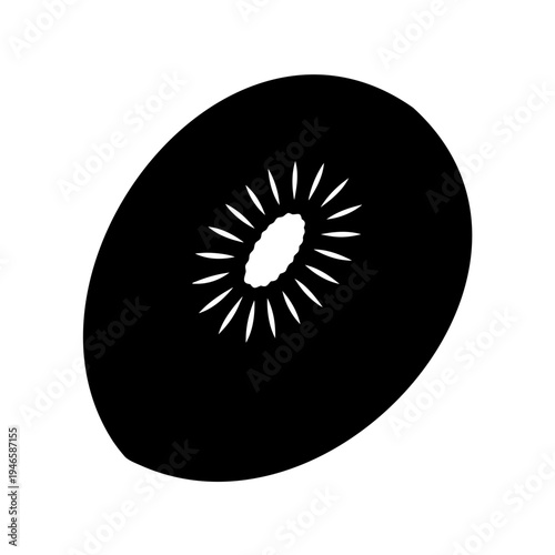 Monochromatic illustration of a kiwi slice with seeds in a minimalist style