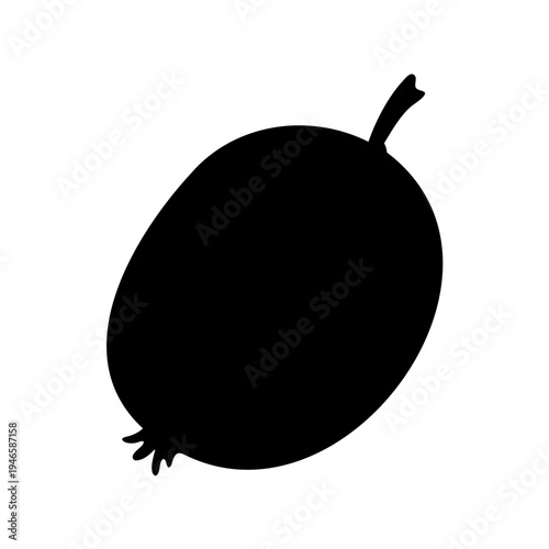 Silhouette of a gooseberry fruit with stem and small bristly hairs