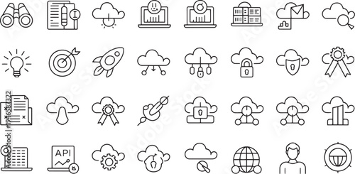 Collection of flat design vector icons representing various technology and everyday concepts