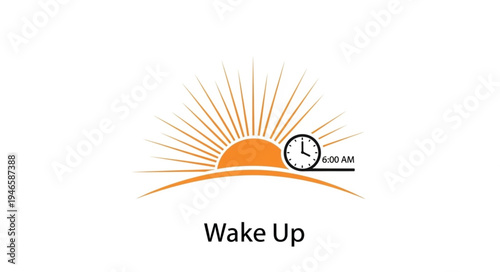 Sunrise with clock symbolizing waking up early morning.