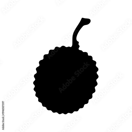 Silhouette of a lychee fruit showing its textured peel and small stem