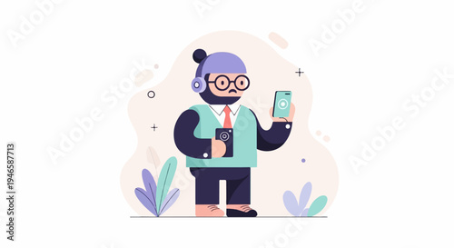 A person in a hat and glasses holds two phones, looking stressed