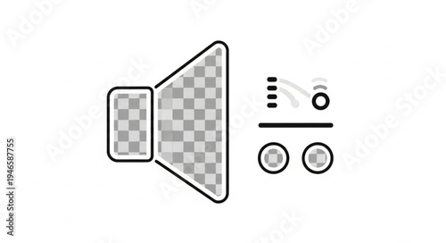 Audio speaker icon with volume control elements.