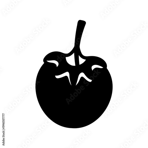 Stylized black silhouette of a ripe juicy tomato on a white background