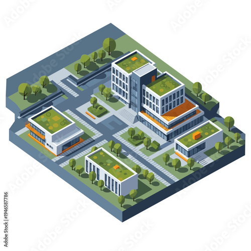 Isometric View of Modern Office Buildings.