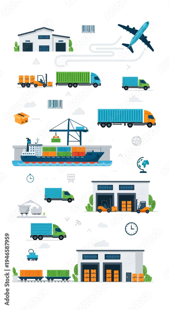 Fototapeta premium Logistics and Transportation Icons and Symbols.