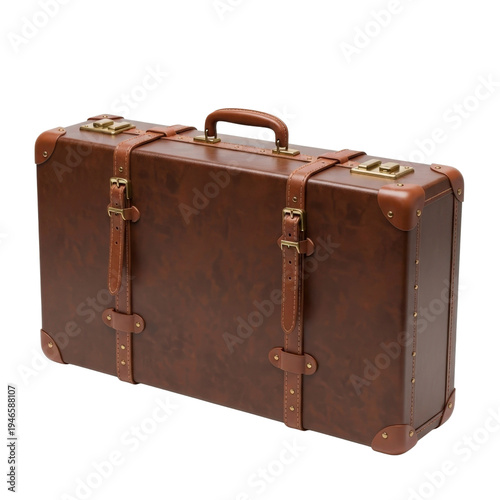 Vintage brown leather suitcase with brass accents