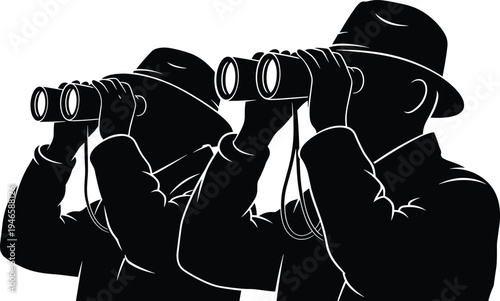 secret, agents, surveillance, operatives, using, binoculars, espionage, investigation, intelligence, 