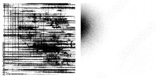 Stylized halftone texture forming gradient blur, dotted composition, vector graphic, isolated art element, black and white dot, visual noise design, digital art texture.