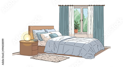 Tranquil Bedroom Sanctuary with Gentle Light and Greenery for Restful Slumber