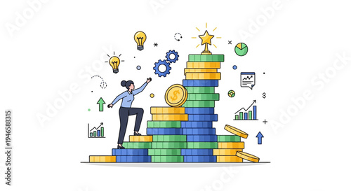 Man Standing on Stack of Coins.