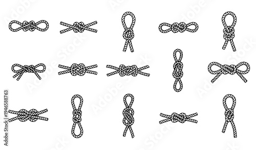 Minimal flat rope knots icon set in simple line style isolated on white background vector design