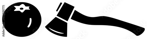 with curved handle and wedge blade, bomb symbol with fuse and star shaped top, flat vector graphics, isolated for UI or safety graphics.