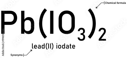 Lead (II) iodate chemical formula with callout titles