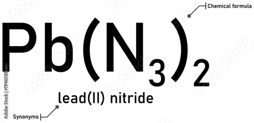 Lead (II) nitride chemical formula with callout titles