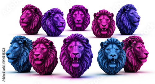 Set Colorful lion head silhouette