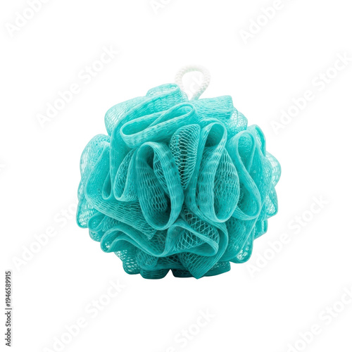 Turquoise bath pouf on transparent background
