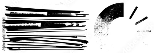 Bold ink strokes, textured halftone arc, abstract graphic design, vector art, minimalist composition, artistic brushwork, aesthetic.