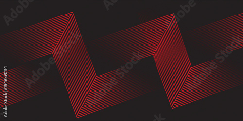 Abstract elegant black background with shiny red geometric lines. Modern green diagonal rounded lines pattern.Horizontal banner template. Suitable for covers, posters, presentations,