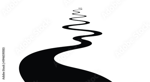 A black wavy line spiraling upwards on a white background